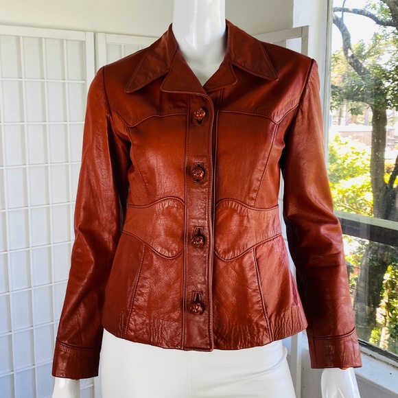 Vintage ABACUS women's leather notch collar jacket